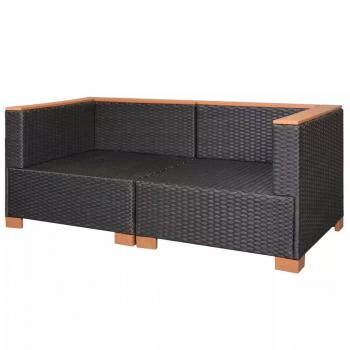 Gartensofa Poly Rattan Schwarz