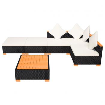 6-tlg. Garten-Lounge-Set mit Auflagen Poly Rattan Schwarz