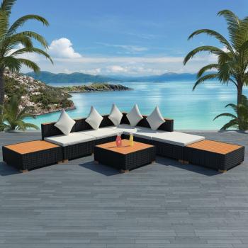 ARDEBO.de - 8-tlg. Garten-Lounge-Set mit Auflagen Poly Rattan Schwarz