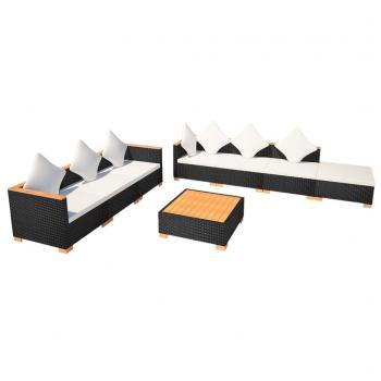 8-tlg. Garten-Lounge-Set mit Auflagen Poly Rattan Schwarz