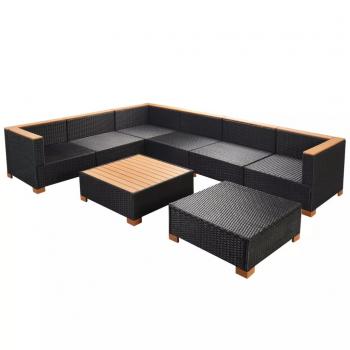 8-tlg. Garten-Lounge-Set mit Auflagen Poly Rattan Schwarz