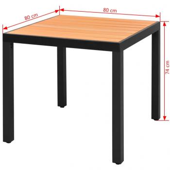 Gartentisch Braun 80x80x74 cm Aluminium und WPC