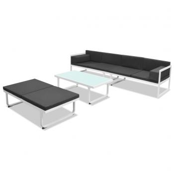 4-tlg. Garten-Lounge-Set mit Auflagen Aluminium Schwarz