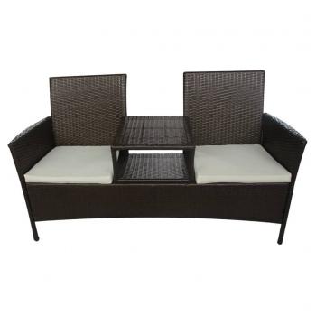 Gartensofa 2-Sitzer mit Teetisch Poly Rattan Braun