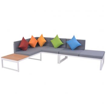 4-tlg. Garten-Lounge-Set mit Auflagen Aluminium und WPC