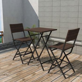 ARDEBO.de - 3-tlg. Bistro-Set Klappbar Stahl Poly Rattan Braun