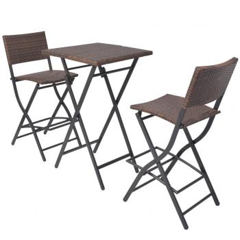 3-tlg. Bistro-Set Klappbar Stahl Poly Rattan Braun