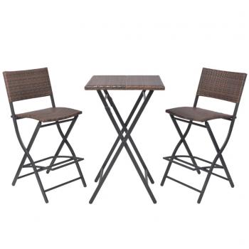 3-tlg. Bistro-Set Klappbar Stahl Poly Rattan Braun