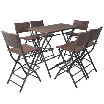 7-tlg. Garten-Essgruppe Klappbar Stahl Poly Rattan Braun