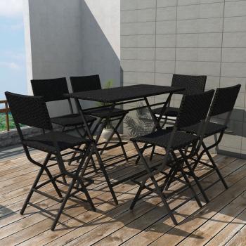 ARDEBO.de - 7-tlg. Garten-Essgruppe Klappbar Stahl Poly Rattan Schwarz