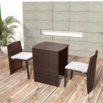 ARDEBO.de - 3-tlg. Bistro-Set mit Auflagen Poly Rattan Braun