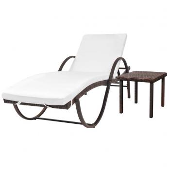 ARDEBO.de - Sonnenliege mit Auflage & Tisch Poly Rattan Braun