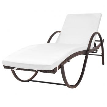 Sonnenliege mit Auflage & Tisch Poly Rattan Braun