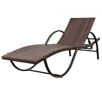 Sonnenliege mit Auflage & Tisch Poly Rattan Braun