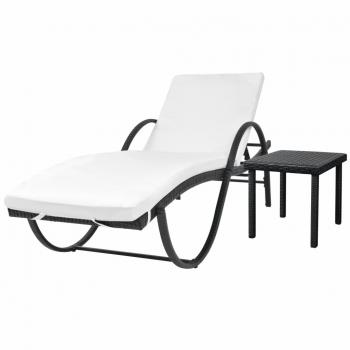 ARDEBO.de - Sonnenliege mit Auflage & Tisch Poly Rattan Schwarz