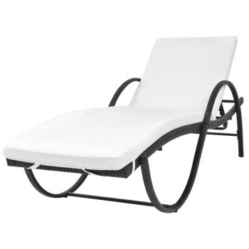 Sonnenliege mit Auflage & Tisch Poly Rattan Schwarz