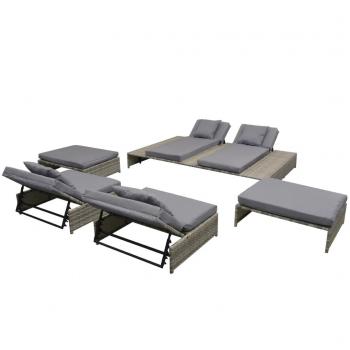 ARDEBO.de - 5-tlg. Garten-Lounge-Set mit Auflagen Poly Rattan Grau