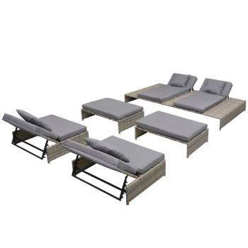 5-tlg. Garten-Lounge-Set mit Auflagen Poly Rattan Grau