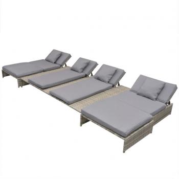 5-tlg. Garten-Lounge-Set mit Auflagen Poly Rattan Grau