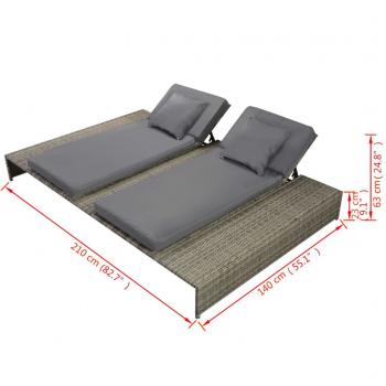 5-tlg. Garten-Lounge-Set mit Auflagen Poly Rattan Grau