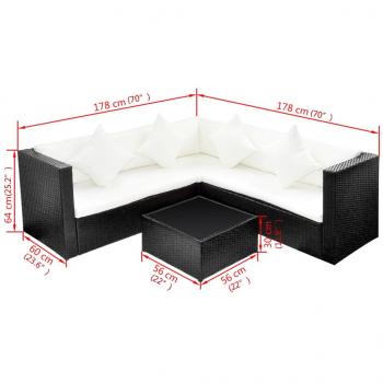 4-tlg. Garten-Lounge-Set mit Auflagen Poly Rattan Schwarz