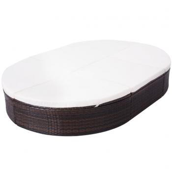 Outdoor-Loungebett mit Kissen Poly Rattan Braun