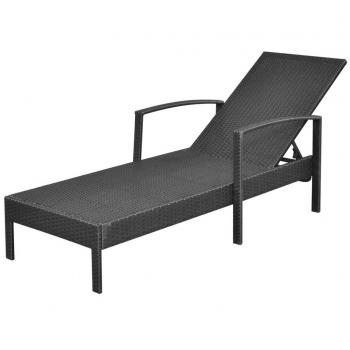 Sonnenliege mit Auflage Poly Rattan Schwarz