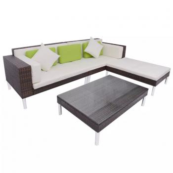 ARDEBO.de - 4-tlg. Garten-Lounge-Set mit Auflagen Poly Rattan Braun