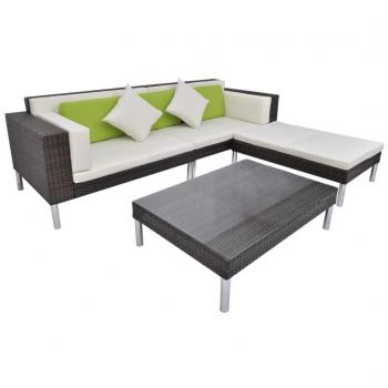 4-tlg. Garten-Lounge-Set mit Auflagen Poly Rattan Braun