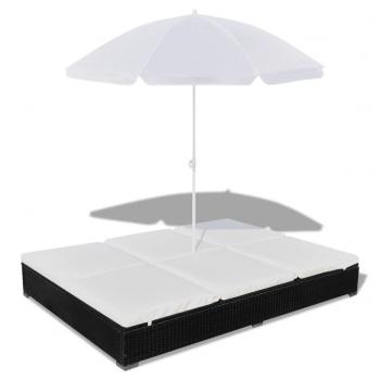 ARDEBO.de - Outdoor-Loungebett mit Sonnenschirm Poly Rattan Schwarz