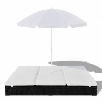 Outdoor-Loungebett mit Sonnenschirm Poly Rattan Schwarz