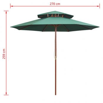 Doppeldeck Sonnenschirm 270×270 cm Holzstange Grün