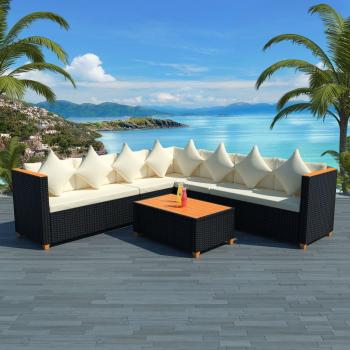 ARDEBO.de - 5-tlg. Garten-Lounge-Set mit Auflagen Poly Rattan Schwarz