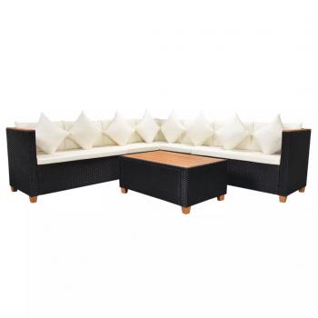 5-tlg. Garten-Lounge-Set mit Auflagen Poly Rattan Schwarz