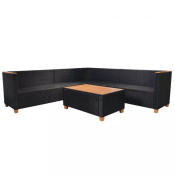 5-tlg. Garten-Lounge-Set mit Auflagen Poly Rattan Schwarz