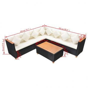 5-tlg. Garten-Lounge-Set mit Auflagen Poly Rattan Schwarz