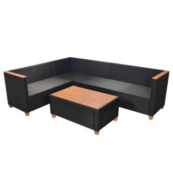 4-tlg. Garten-Lounge-Set mit Auflagen Poly Rattan Schwarz