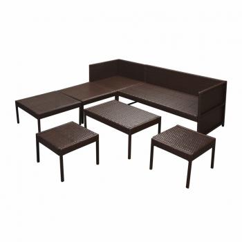 6-tlg. Garten-Lounge-Set mit Auflagen Poly Rattan Braun