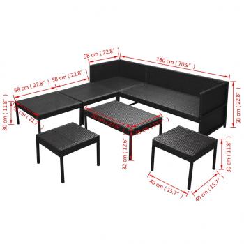 6-tlg. Garten-Lounge-Set mit Auflagen Poly Rattan Schwarz