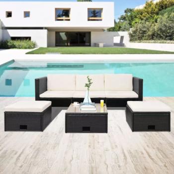 ARDEBO.de - 4-tlg. Garten-Lounge-Set mit Auflagen Poly Rattan Schwarz