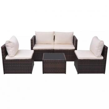 5-tlg. Garten-Lounge-Set mit Auflagen Poly Rattan Braun