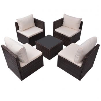 5-tlg. Garten-Lounge-Set mit Auflagen Poly Rattan Braun