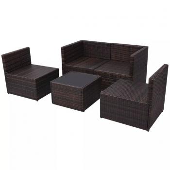 5-tlg. Garten-Lounge-Set mit Auflagen Poly Rattan Braun