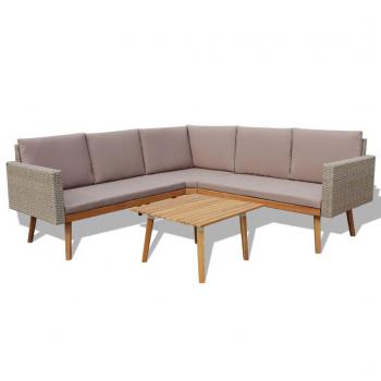 4-tlg. Garten-Lounge-Set mit Auflagen Poly Rattan Grau