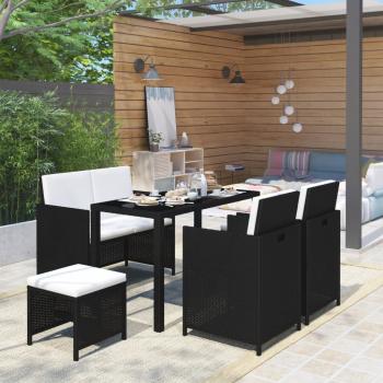 ARDEBO.de - 6-tlg. Garten-Essgruppe mit Auflagen Poly Rattan Schwarz