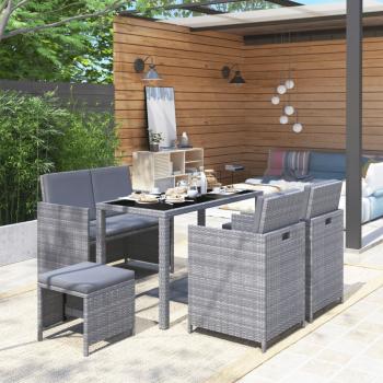 ARDEBO.de - 6-tlg. Garten-Essgruppe mit Auflagen Poly Rattan Grau