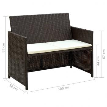 4-tlg. Garten-Lounge-Set mit Auflagen Poly Rattan Braun