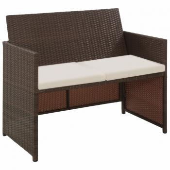 ARDEBO.de - 2-Sitzer-Gartensofa mit Polstern Braun Poly Rattan