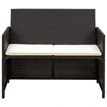 2-Sitzer-Gartensofa mit Polstern Braun Poly Rattan