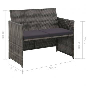 2-Sitzer-Gartensofa mit Polstern Grau Poly Rattan